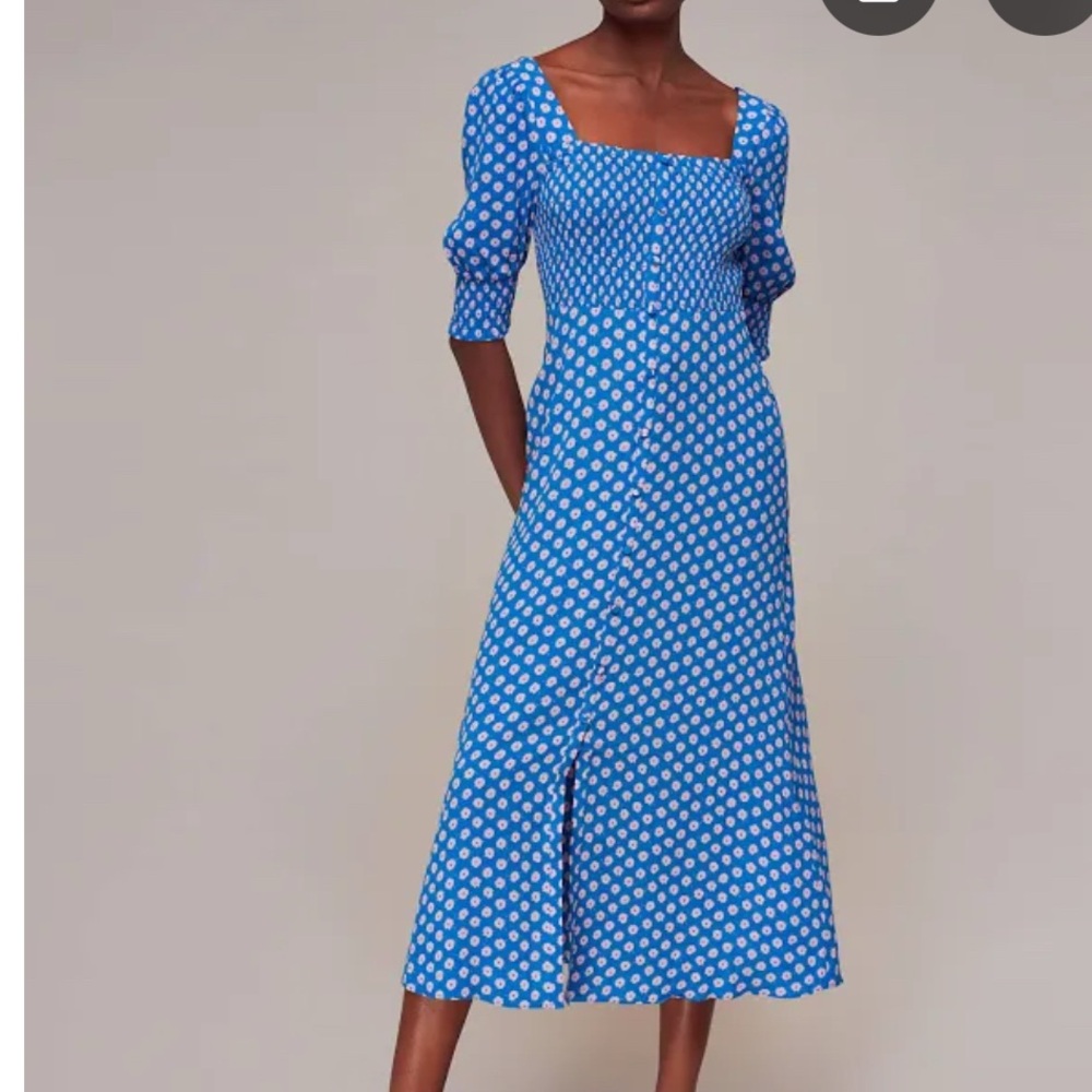 Blue Floral Sunburst Midi Dress